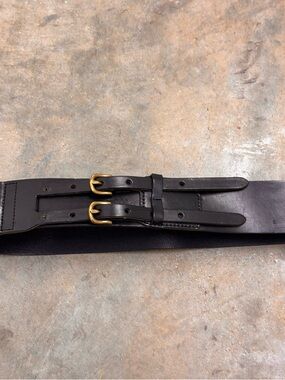 Lauren Ralph Lauren Vintage Black Italian Leather Wide Belt Double Buckle Large